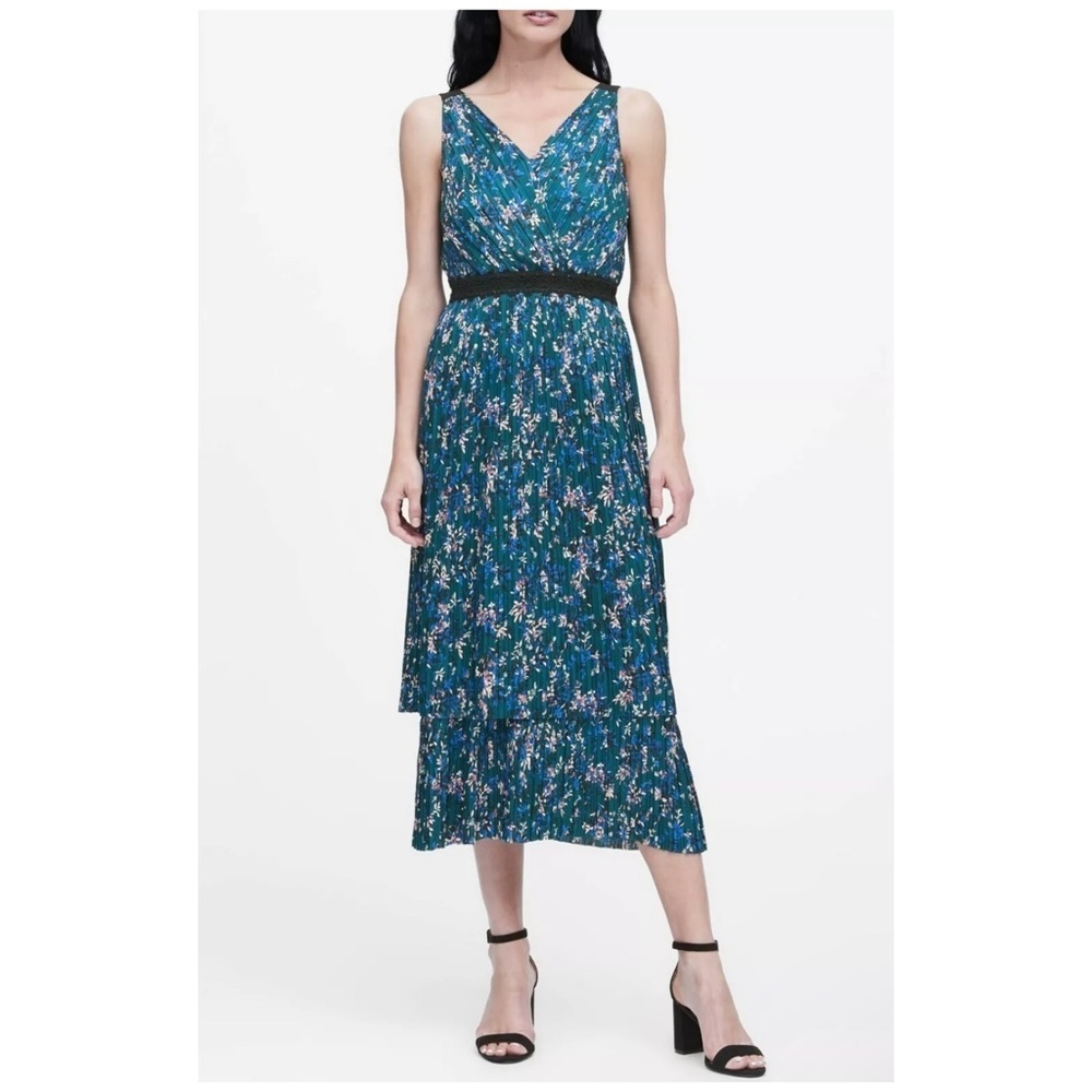 Banana Republic | Micro Pleat Surplice Tiered Floral Sleeveless Midi Dress | 2